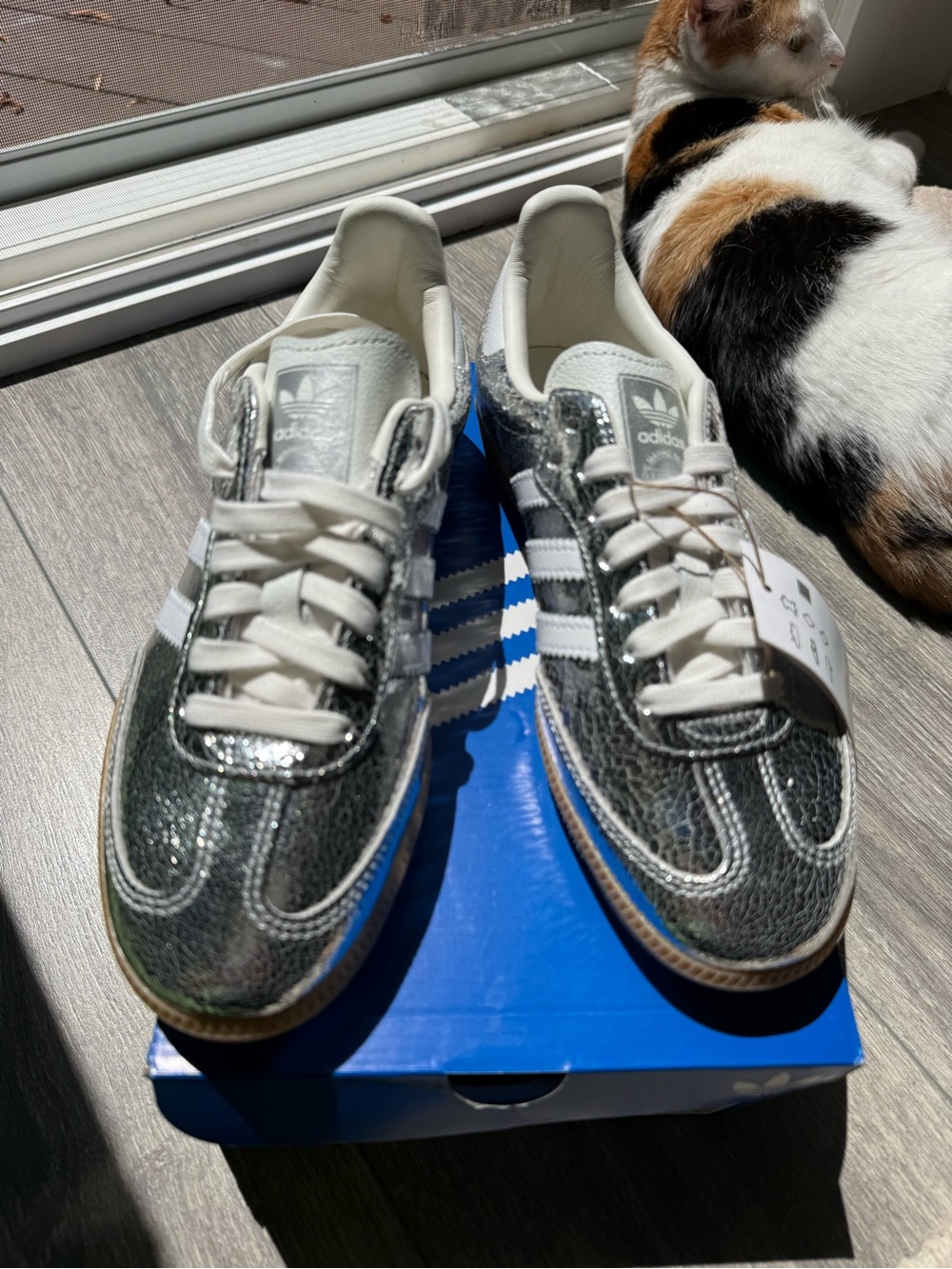 Adidas Samba OG W Silver Metallic Cracked Leather Sneakers NWT Size 7 Sold Out - Picture 5 of 8